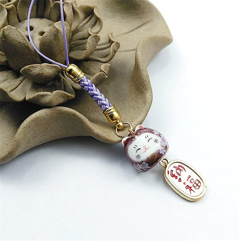 JIARUN Ceramic Lucky Cat Mobile Phone Pendant DIY Mobile Phone Pendant Lucky Pendant Creative Nafu Lucky Cat Bag U Disk