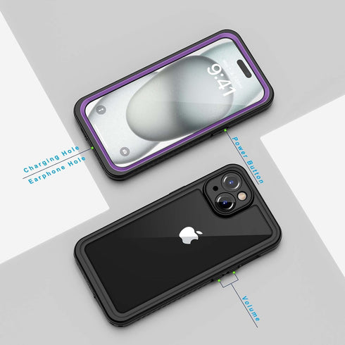 Lanhiem for iPhone 15 Plus Case, IP68 Waterproof Dustproof with Built-in Screen Protector, 360 Full Body Cover, Purple