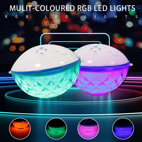 Floating Pool Speakers with Colorful Lights, Bluetooth Wireless Pool Speaker Floatable IPX7 Waterproof, Built-in Mic,Crystal Clear Sound Pool Speakers with Lights for Hot Tub Outdoors Swim