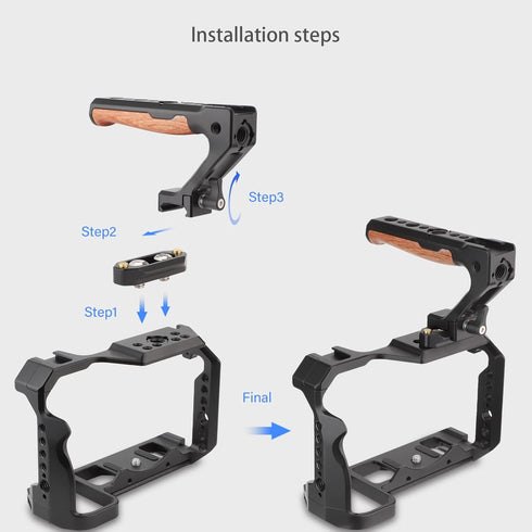 LEFTFOTO Top Handle Quick Release Handgrip with NATO Rail Kit, Wood & Metal Grip for Camera Cage Video Rig