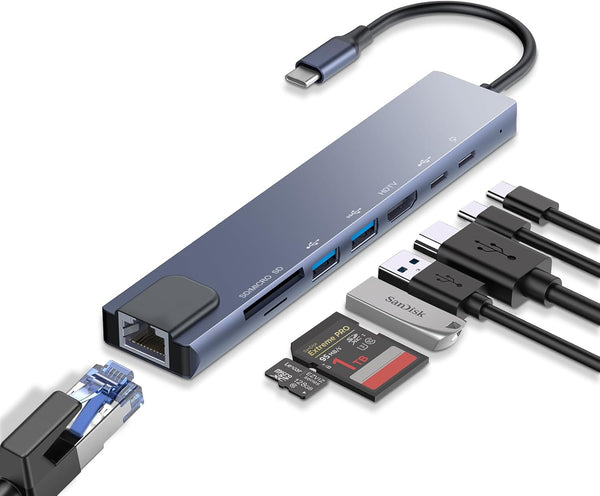 Duomigo USB C Docking Station Dual Monitor, 8-in-1 USB C HUB Adapter, Triple