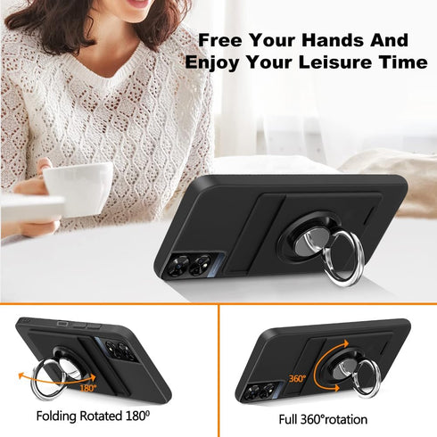 for TCL 50 XE/TCL 50 5G Phone Case with Tempered Glass Screen Protector, Card Holder with Ring Stand Case for TCL 50