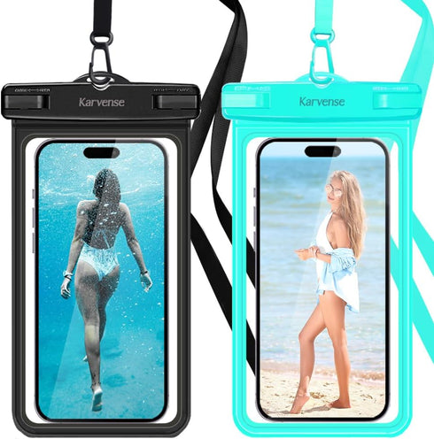 Waterproof Phone Pouch/Case, 2 Pack Holder for iPhone 15 14 13 12 11 Pro Max, Universal Dry Bag for Travel