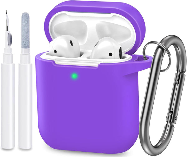 ATUAT AirPods Case Cover, Full Protective Silicone Skin Dust-Proof for Apple AirPods 1st 2nd Gen, Keychain, Purple