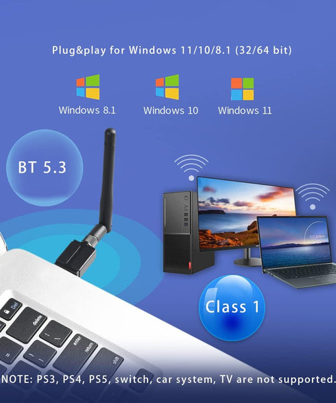 Super Long Range Bluetooth 5.3 Pro USB Adapter for PC, Supports Windows 11/10, Plug and Play, Class 1