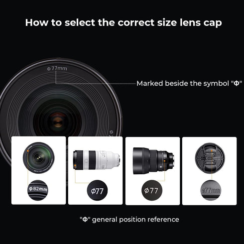 K&F Concept 40.5mm Lens Cap - 9-in-1 Center Pinch Lens Cover + Anti-Loss Keeper Leash + Microfiber Cleaning Cloth for
