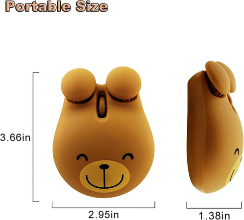 Wireless 2.4GHz Cartoon Bear Shape USB Mouse, Portable Cordless Mouse for Kids, Small Optical Mouse