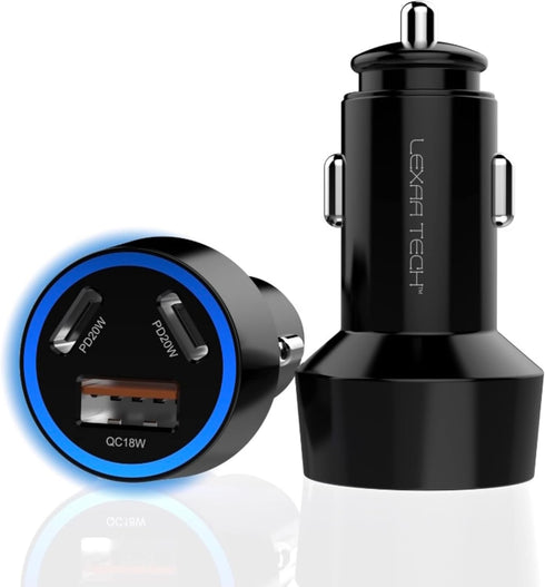 USB C Car Charger Fast Charging - LEXAA TECH 58W Dual Port PD&QC 3.0 Compatible with iPhone 15 14 13 12 Pro Max