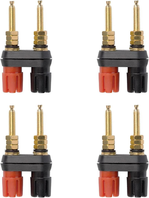 4Pcs Brass Long Threaded Binding Post Banana Jack Plugs 2 Way Dual 4mm Female Sockets for Speakers or Amplifiers
