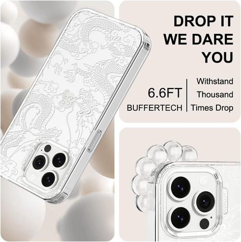 MOSNOVO iPhone 13 Pro Max Case, Clear TPU Bumper with Buffertech 6.6ft Military-Grade Drop Protection (White Dragon)