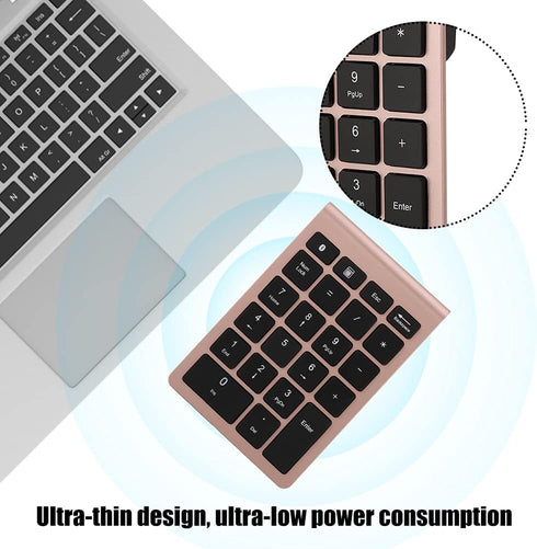 Sanpyl 22 Keys Numeric Keypad, Bluetooth Mini Keyboard, Portable Mini Financial Accounting Rechargeable Number Pad, for Laptop Desktop, PC(Rose Gold)