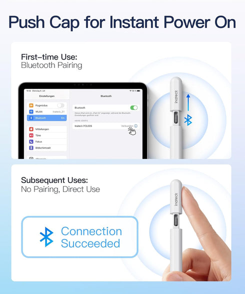 Inateck Stylus Pen for iPad 2018-2023, 5Mins Fast Charging with Tilt Sensitivity & Palm Rejection, Magnetic for iPad