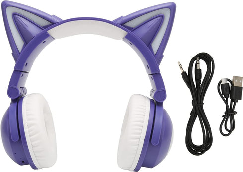 PUSOKEI RGB Cat Ear Headphone, Stereo Cute Gaming Bluetooth Headphones with 3.5mm Cable, Over Ear, Adjustable LED Light