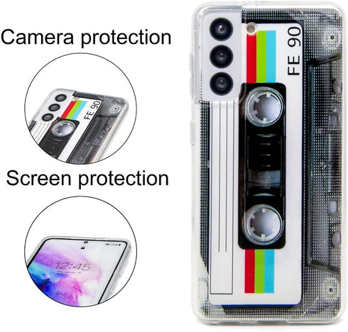 FAteam Shockproof Case for Galaxy S21 5G - Scratchproof TPU Soft Bumper Retro Cassette Tape Compatible with Samsung