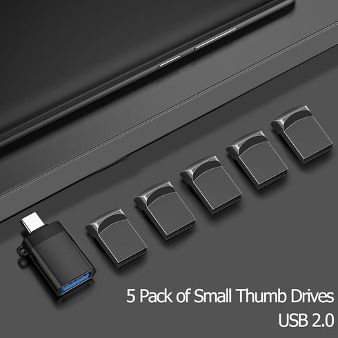 EASTBULL 16GB 2.0 5 Pack FAT32 16 5 1 USB Small Flash Drives with A USB-C Adapter, Mini USB Drives Small Thumb Drive GB