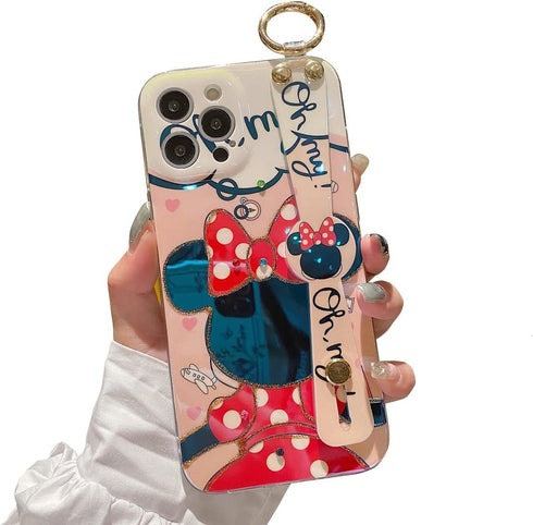 Cute iPhone 13 Pro Max Case with Wrist Strap - Glitter Bling Cartoon IMD Soft TPU Cover for Girls