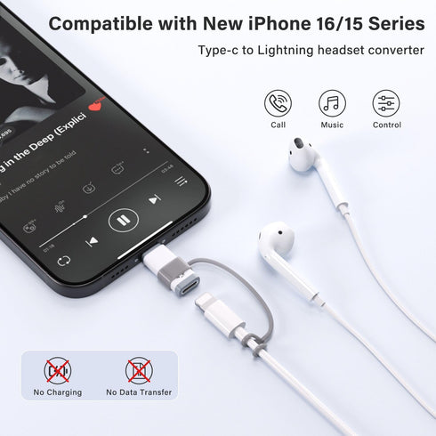Mxcudu 16/16Pro/15/15Pro, 6/5, S24(Audio USB C to Lightning Audio Adapter, USB C Male to Female Lightning Headphone