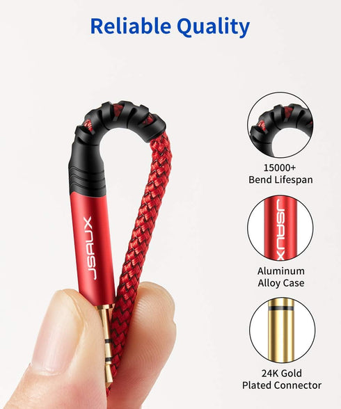 JSAUX 4FT Stereo Audio Cable, 6.35mm Male to 3.5mm Male TRS, Bidirectional for Guitar, iPod, Laptop, Speaker, Red
