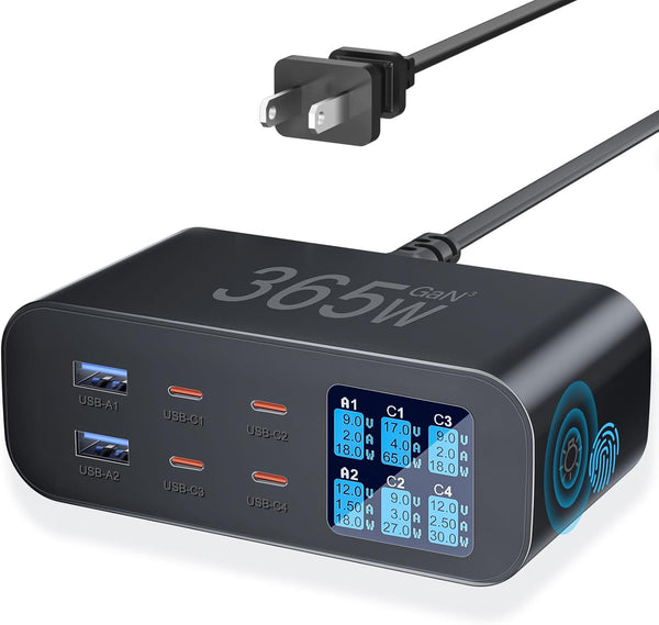 YSYFAD USB C Charger 6-Port with LED Display Adjustable Brightness, USB Charging Station