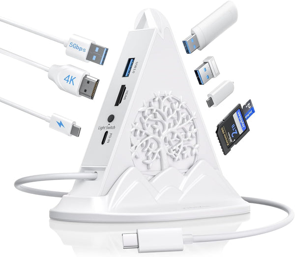 JoyReken USB C Hub, White 8 in 1 USB C Hub Multiport Adapter