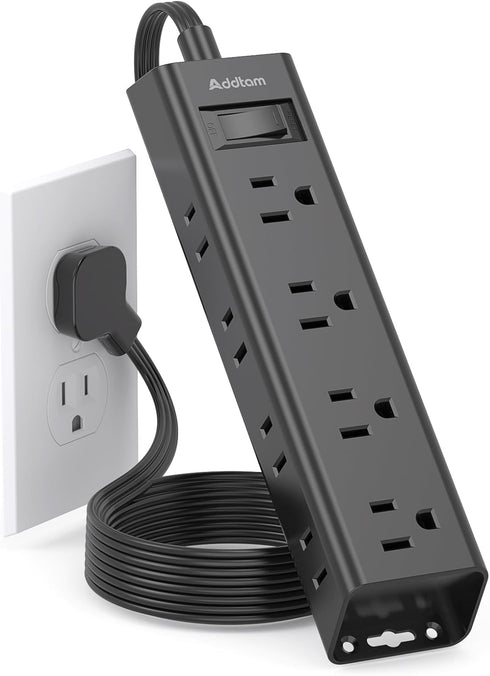 Flat Wall Plug Extension Cord - Surge Protector Power Strip with 12 Outlets, 5ft Desk Charging Station for Home Office