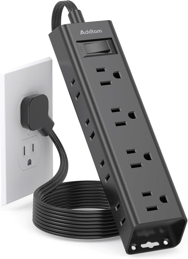 Flat Wall Plug Extension Cord - Surge Protector Power Strip with 12 Outlets, 5ft Desk Charging Station for Home Office