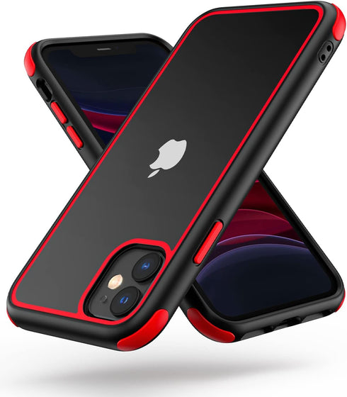 Crystal Clear Case for iPhone 11, Black/Red, with Multicolor Protective Shockproof Bumpers, Anti Scratch Transparent