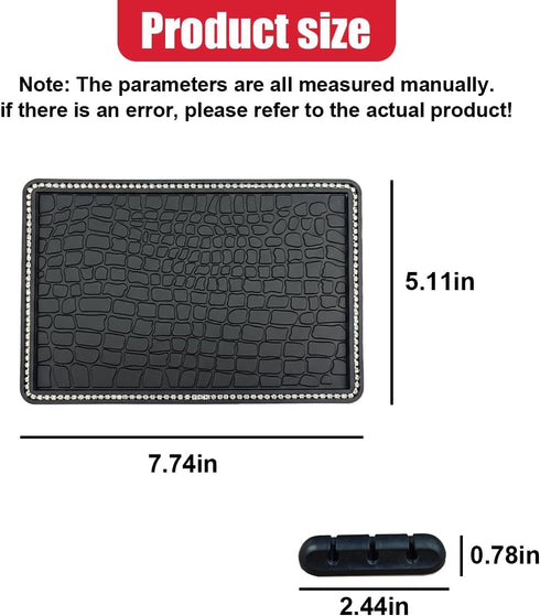 Deaelf Bling Car Dashboard Non-Slip Mat, Waterproof PVC Rhinestone Car Dash Sticky Grip Pad with Cable Organizer