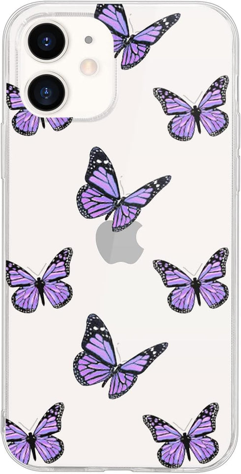 Idocolors Cute Butterfly Case for iPhone 7/iPhone 8 - Clear Soft Bumper TPU Ultra Slim Shockproof Design, Girly Purple