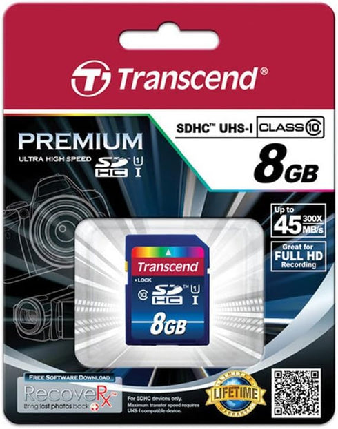 Transcend 8GB SDHC Memory Card, Premium Class 10 UHS-I, Pack of 5