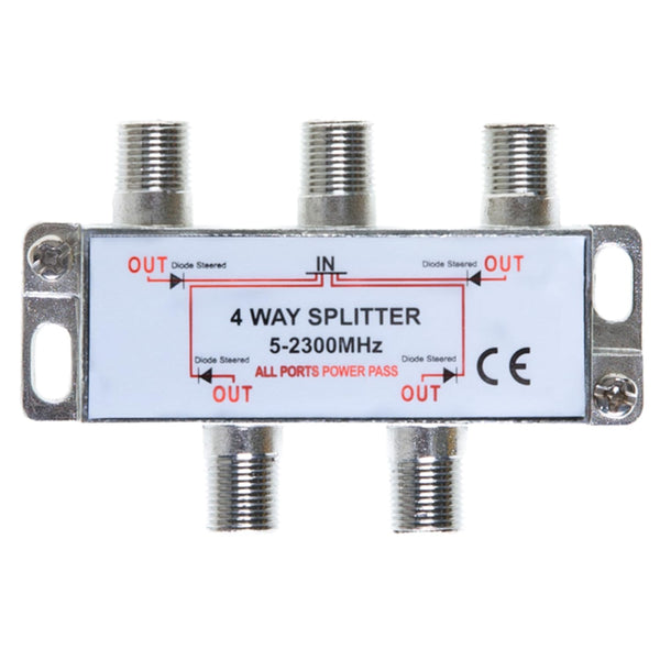 Cables Direct Online 4 Way Bi-Directional Indoor Outdoor Waterproof Coaxial Antenna Splitter for RG6 RG59 Coax Cable