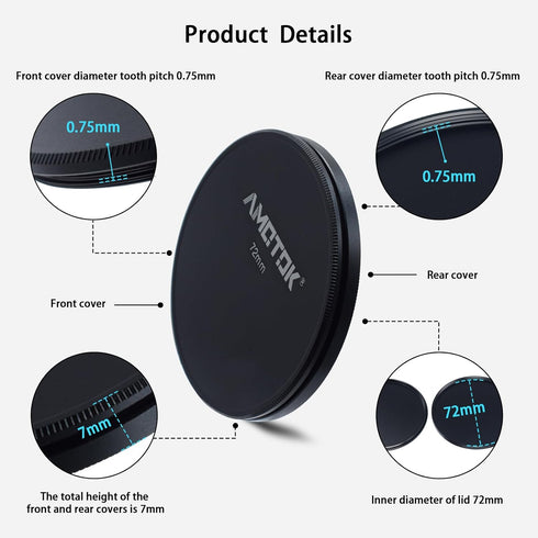72mm Metal Lens Filter Caps, Compatible with All 72mm Camera Lens Filters, Ultra Precision CNC Machined