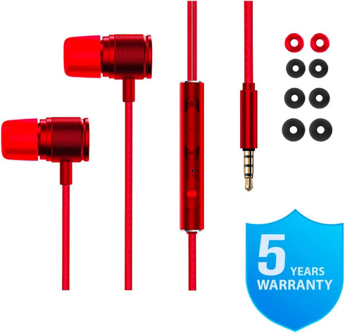 LUDOS Ultra Wired Earbuds, In-Ear Headphones with Microphone, Noise Isolating Ear Buds for iPhone and Samsung (Red)