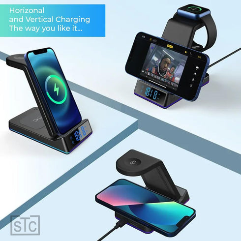 STC 5 in 1 Wireless Charger with Clock/Alarm and Night Light, 15W Qi Fast Charging Station Compatible with iPhone,