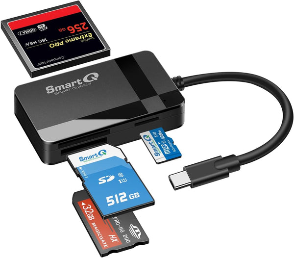 SmartQ SD Card Reader, 4-in-1 USB C 3.0 SD/Micro SD/MS/CF Memory Card Reader,