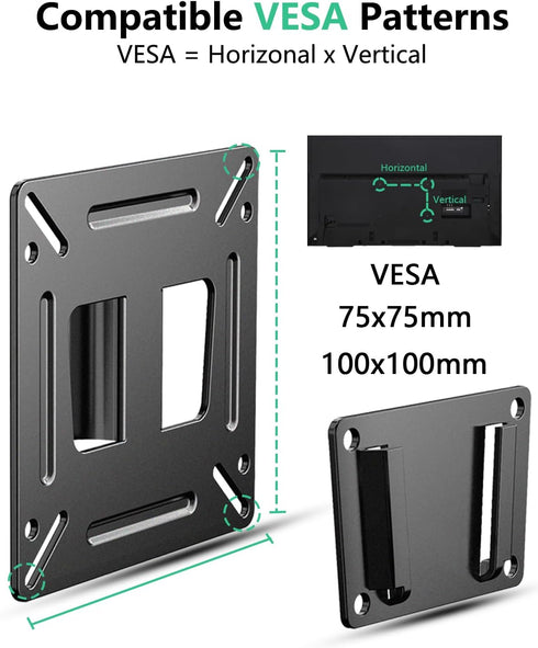 Monitor Wall Mount for 14”-27” LED LCD Flat Screens, Low Profile Fixed Mount for Computer Monitors, 33lbs Capacity