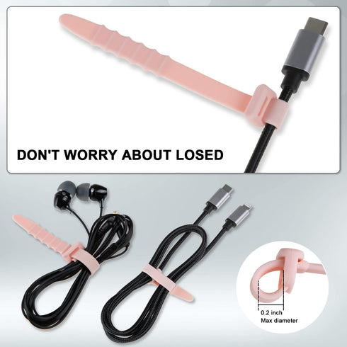 12 Pack Reusable Cable Zip Ties, 4.5 Inch Pink Elastic Silicone Cord Organizer Straps for Phone Charging, Cable