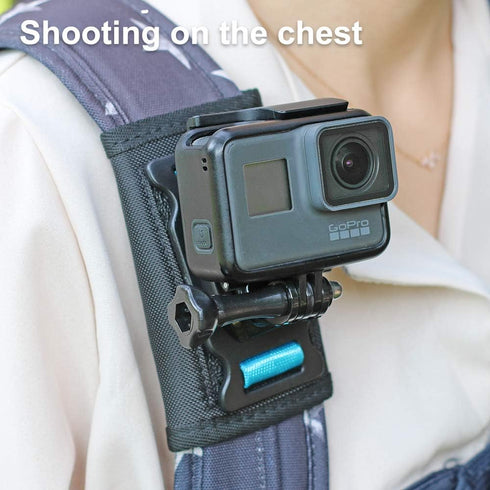 Adjustable Backpack Shoulder Strap Mount Camera with 360 Degree Rotating Base for GoPro Hero 12 Black, Hero 11/9/8 &