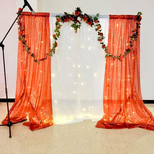 Orange Sequin Backdrop Curtains, 4 Panels 2FTx8FT Glitter Orange Photo Backdrop for Party, Wedding, Baby Shower,