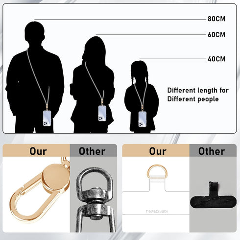 Phone Lanyards for Around the Neck, Universal Neck Strap Holder with Phone Patches, Crossbody Cell Phone Strap (Gray)
