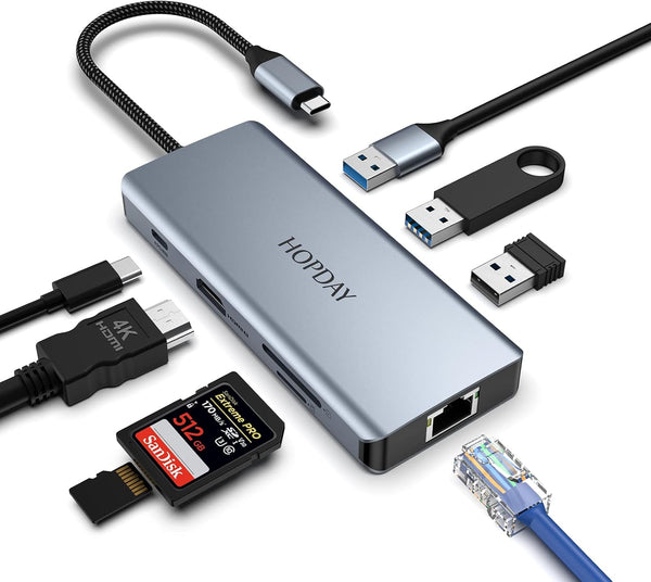HOPDAY USB C Hub, 8 Ports USB C Dock with Double Monitor 4K