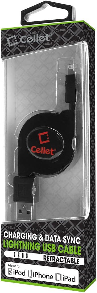 Cellet Retractable Lightning Charger Cable for iPhone 14 Pro Max, Compatible with Apple Devices, MFI Certified