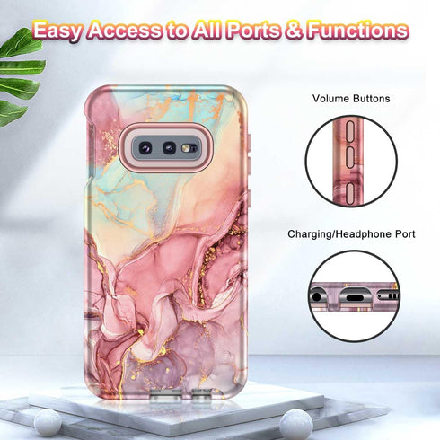 Btscase Rose Gold Case for Samsung Galaxy S10e, Heavy Duty Three Layer Marble Shockproof Full Body Rugged Cover