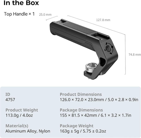 SMALLRIG Lightweight Top Handle for ARRI, Tiny Camera Top Handle Only 113g, High-Strength Engineering Plastic with Two