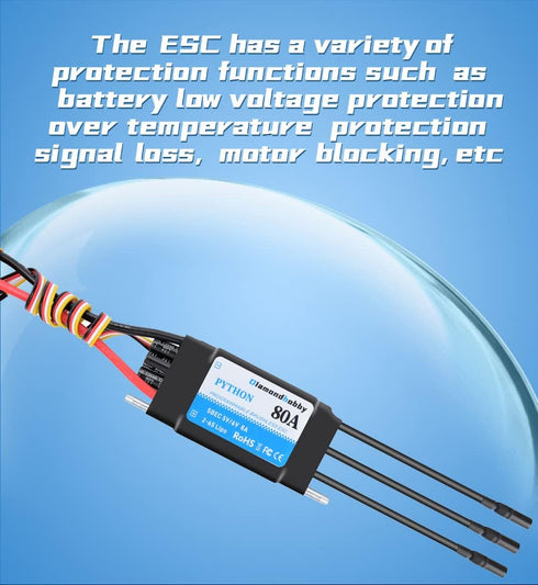 80A 2-6S 5V/6V 8A XT90 4.0mm DH Waterproof Brushless ESC Electronic Speed Controller with BEC and Banana Head Connector
