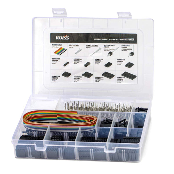 IWISS 1550PCS Dupont Connector Kit, 2.54mm Pitch Wire-to-Wire, Includes Pin Headers, Jumper Wire, Crimp Pins