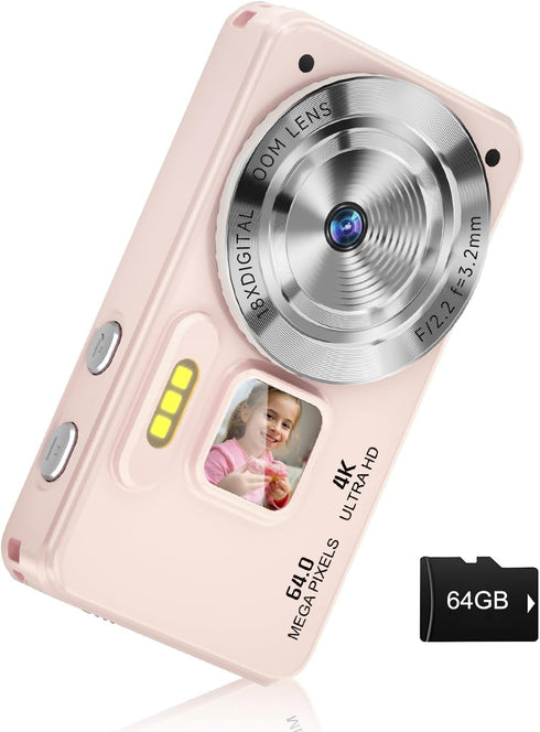 MINIBEAR Digital Camera, Autofocus 4K 64MP Point and Shoot Digital Cameras for Teens