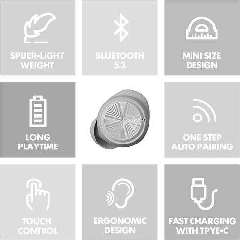 PALOVUE Wireless Earbuds, Bluetooth 5.3 Earphones with Built-in Mic, 35H Playtime, Compact Charging Case