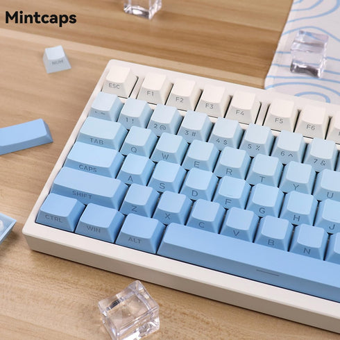 mintcaps PBT Doubleshot Gradient Blue Keycaps, 133 Keys Side Printed Custom Backlit Keycap Set for Mechanical Keyboards