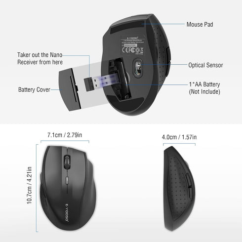 E-YOOSO Wireless Mouse, 18 Months Battery Life Cordless Mouse, 5-Level 4800 DPI, 6 Button Ergo Wireless Mice